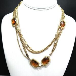 Vintage Long Topaz Faceted Glass Three Strand Necklace, 38 Inches, No Clasp